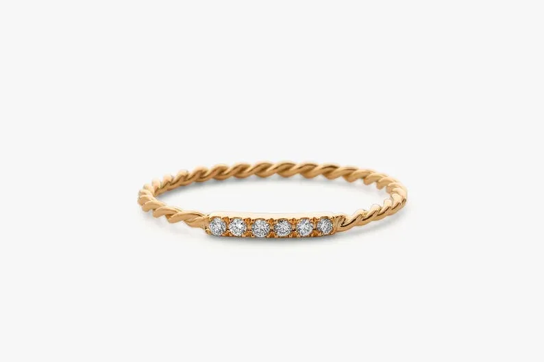 0.05CTW Natural Diamond 14K Gold Infinity Twisted Wedding Band