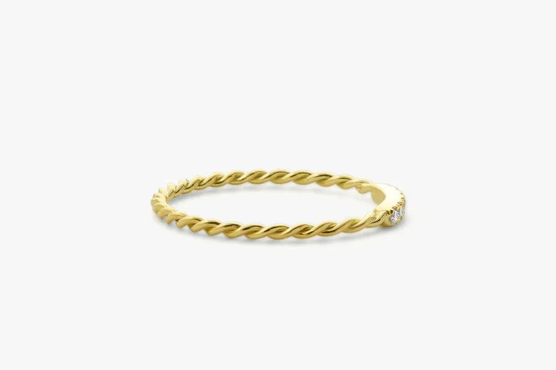 0.05CTW Natural Diamond 14K Gold Infinity Twisted Wedding Band
