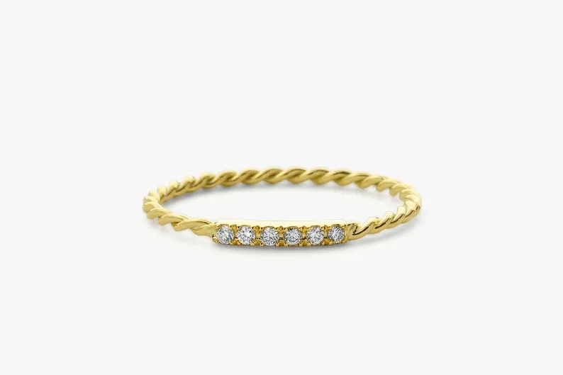 0.05CTW Natural Diamond 14K Gold Infinity Twisted Wedding Band