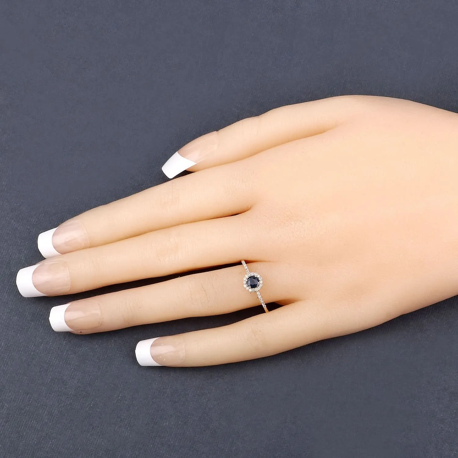 0.38 Carat Genuine Blue Sapphire and White Diamond 14K Yellow Gold Ring