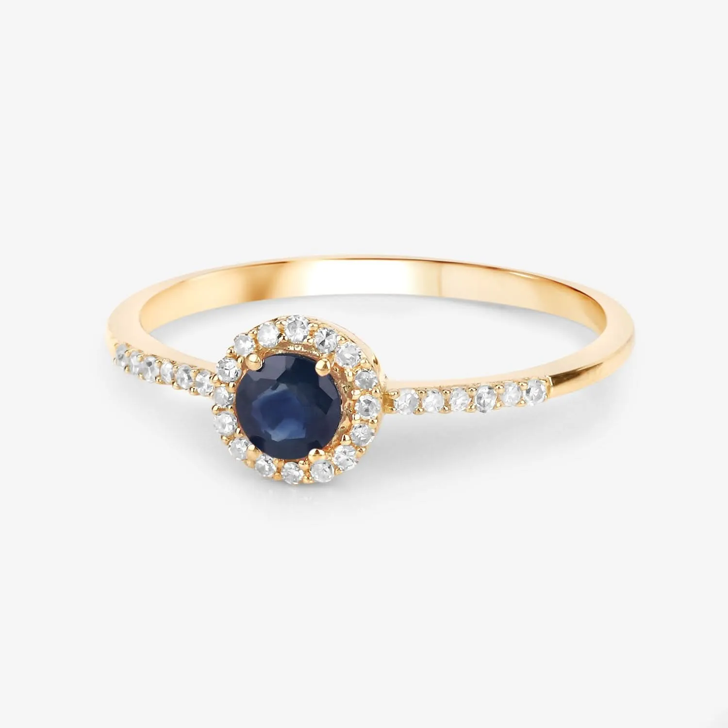 0.38 Carat Genuine Blue Sapphire and White Diamond 14K Yellow Gold Ring