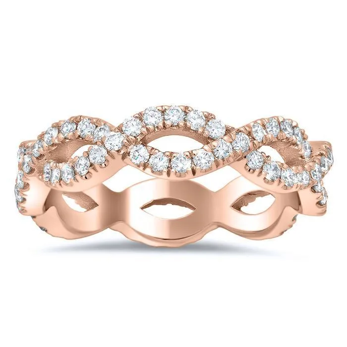 0.75 cttw Round Two Row Pave Set Diamond Eternity Ring