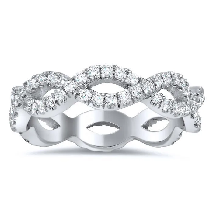 0.75 cttw Round Two Row Pave Set Diamond Eternity Ring