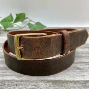 1 1/4” Crazy Horse Brown Leather Belt – Vintage Style, Durable & Handmade in USA