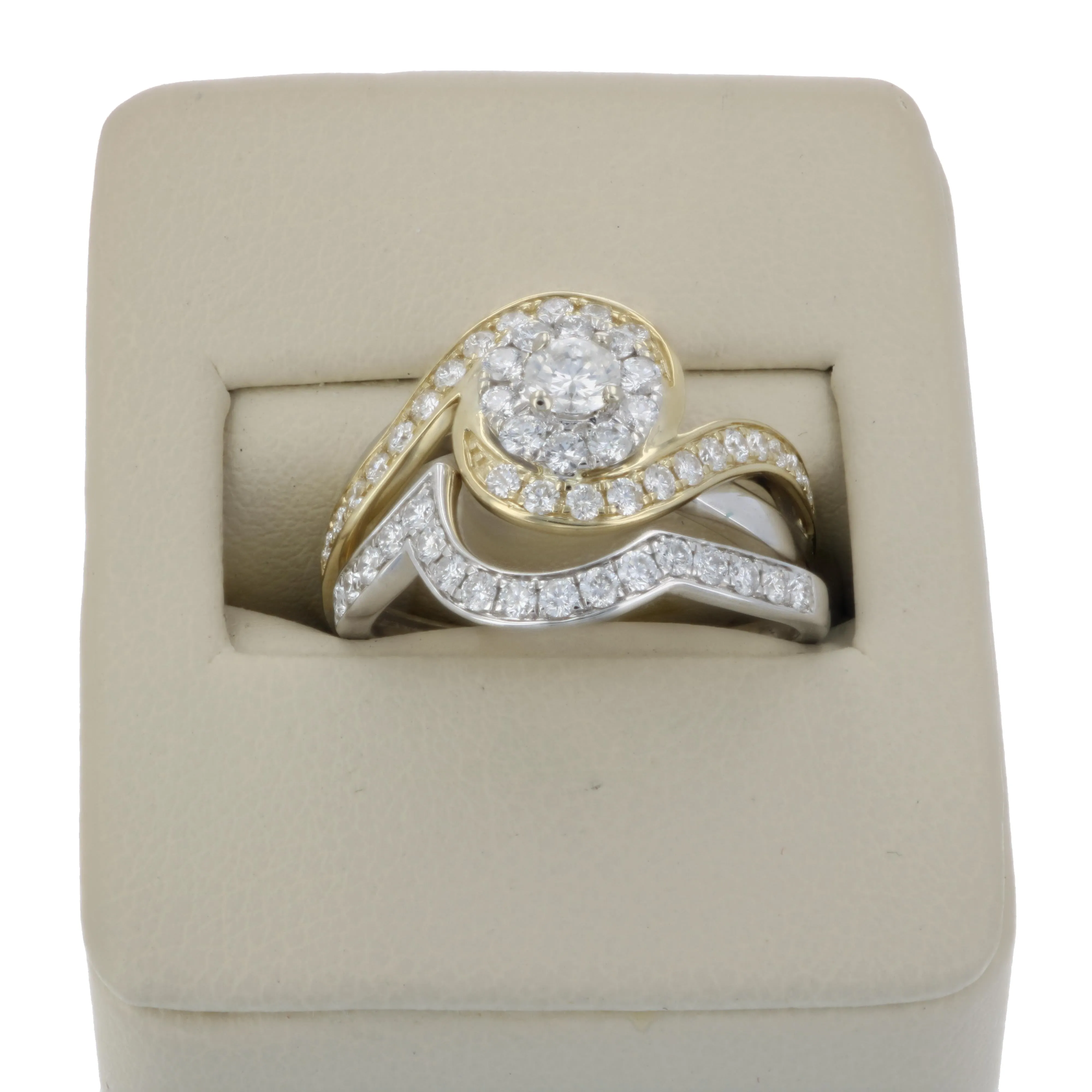 1 cttw Diamond Swirl Round Bridal Set in Tow Tone Gold