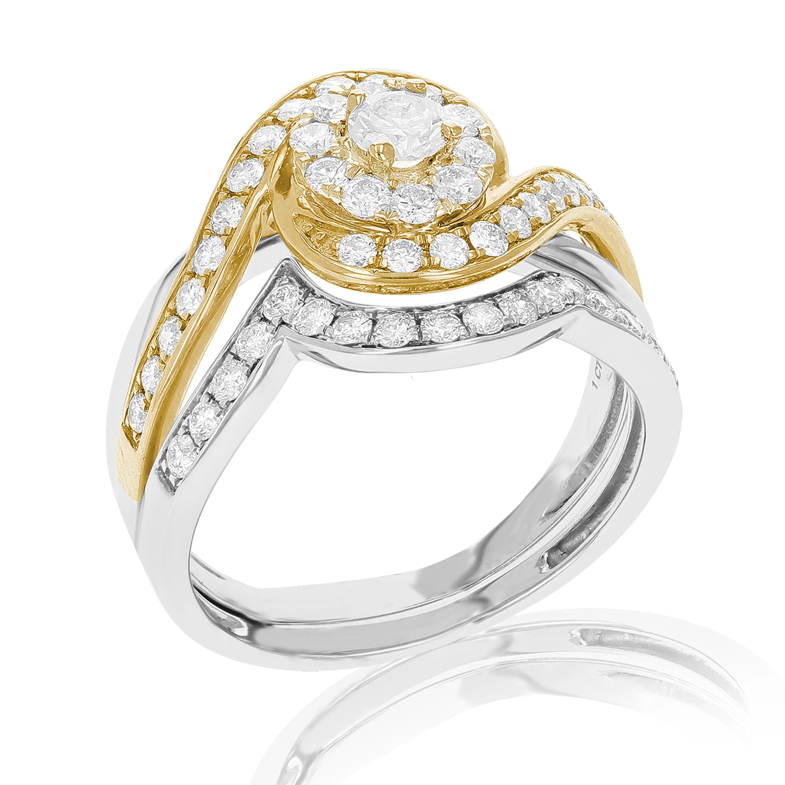 1 cttw Diamond Swirl Round Bridal Set in Tow Tone Gold