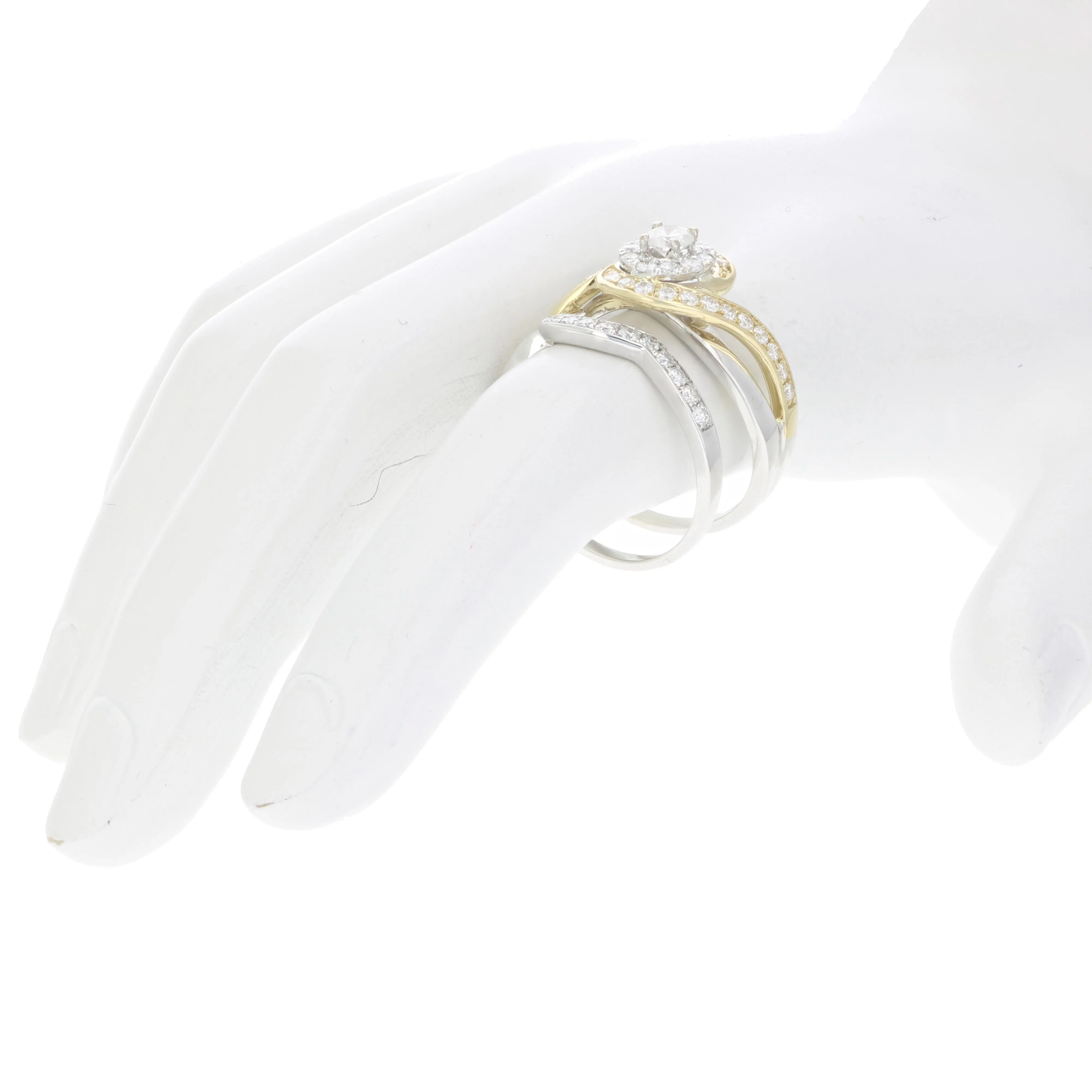 1 cttw Diamond Swirl Round Bridal Set in Tow Tone Gold
