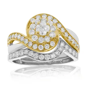 1 cttw Diamond Swirl Round Bridal Set in Tow Tone Gold