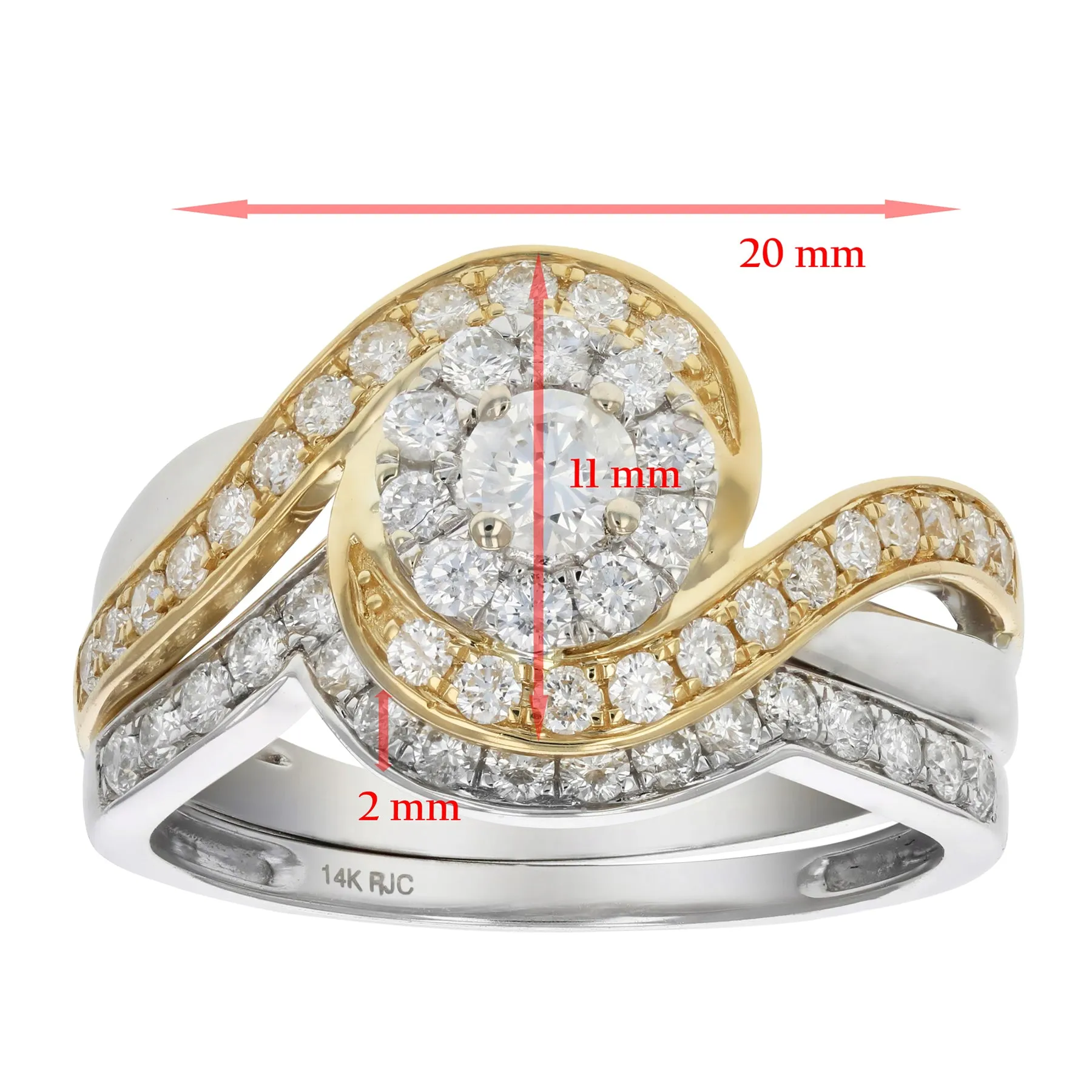 1 cttw Diamond Swirl Round Bridal Set in Tow Tone Gold