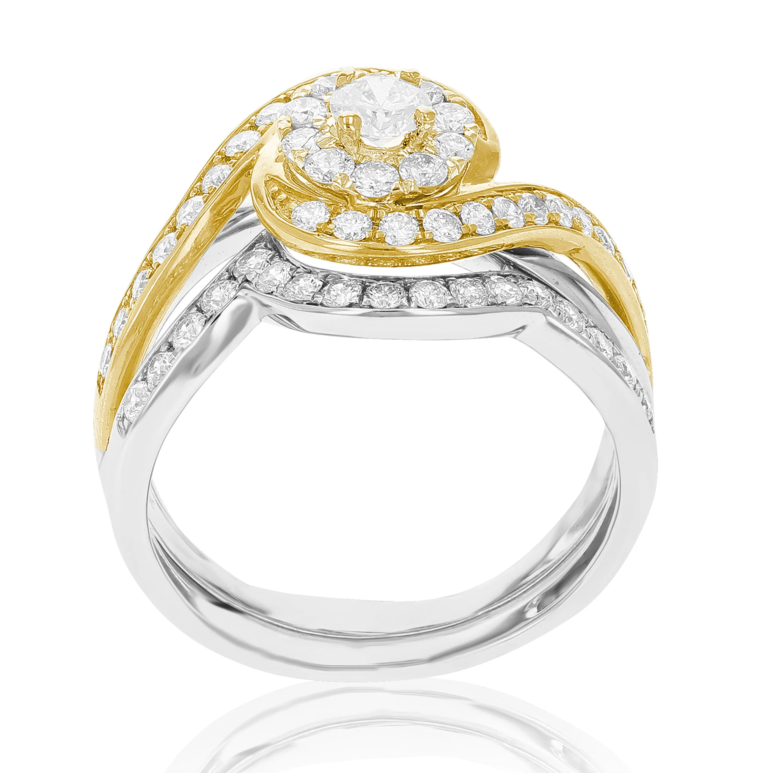 1 cttw Diamond Swirl Round Bridal Set in Tow Tone Gold