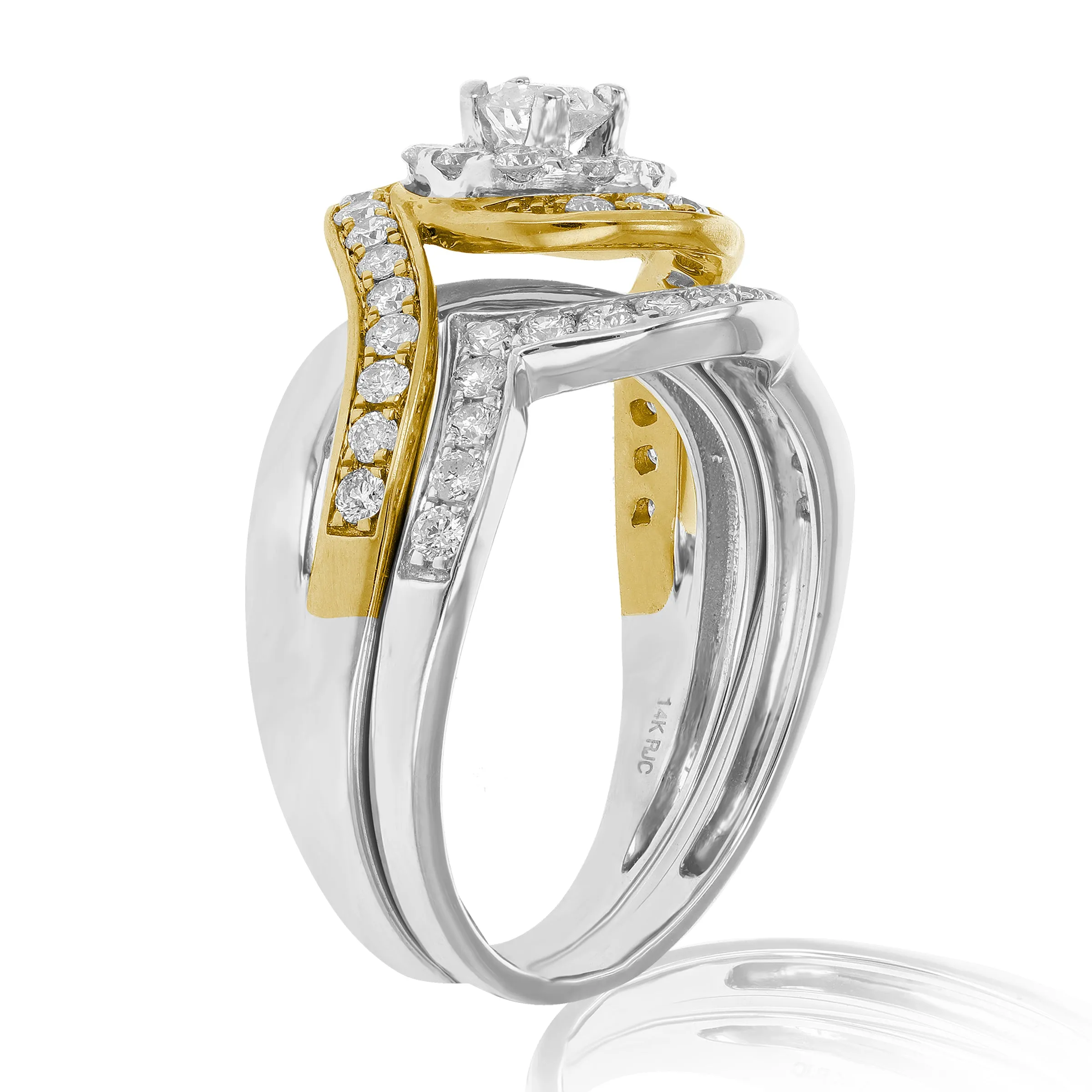 1 cttw Diamond Swirl Round Bridal Set in Tow Tone Gold
