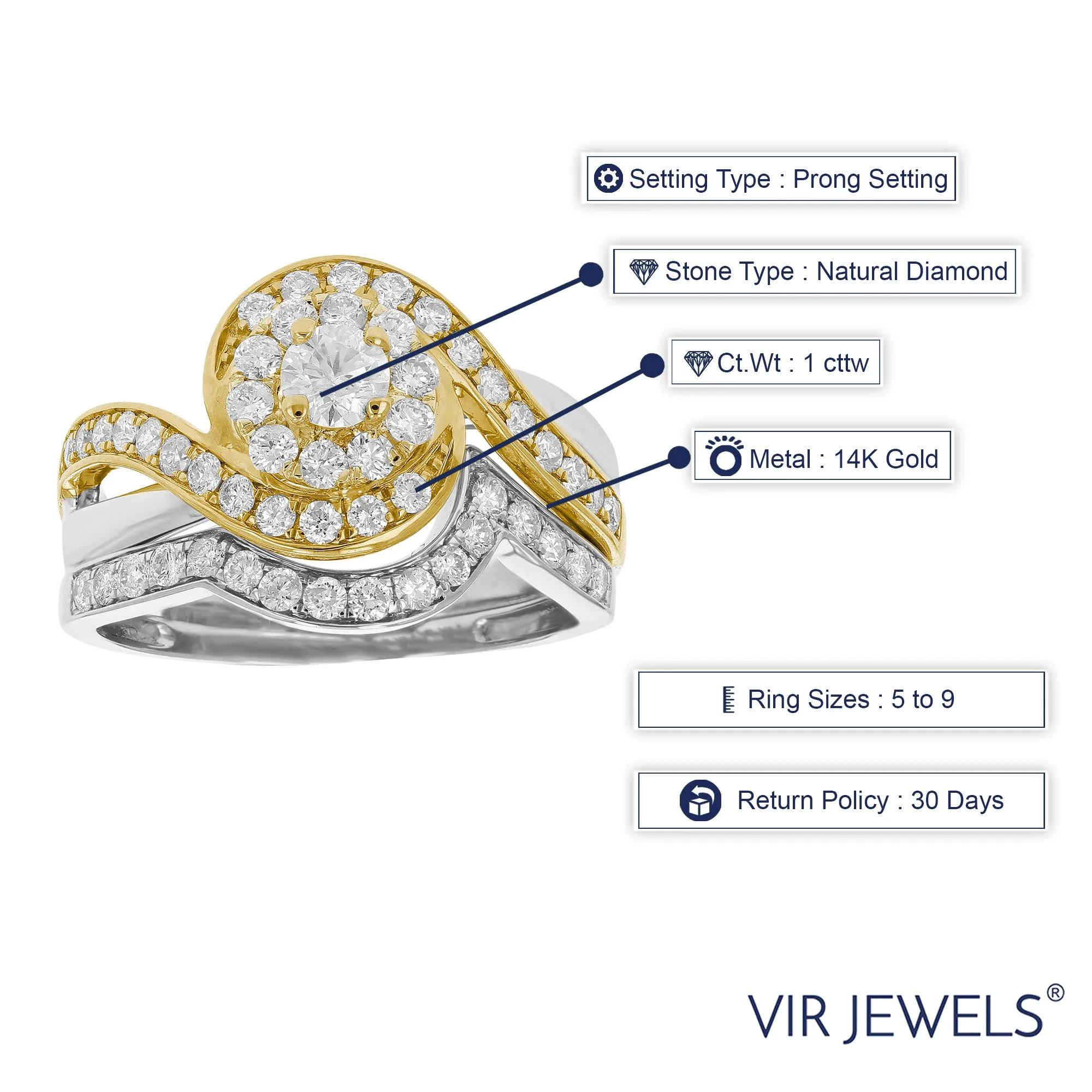 1 cttw Diamond Swirl Round Bridal Set in Tow Tone Gold