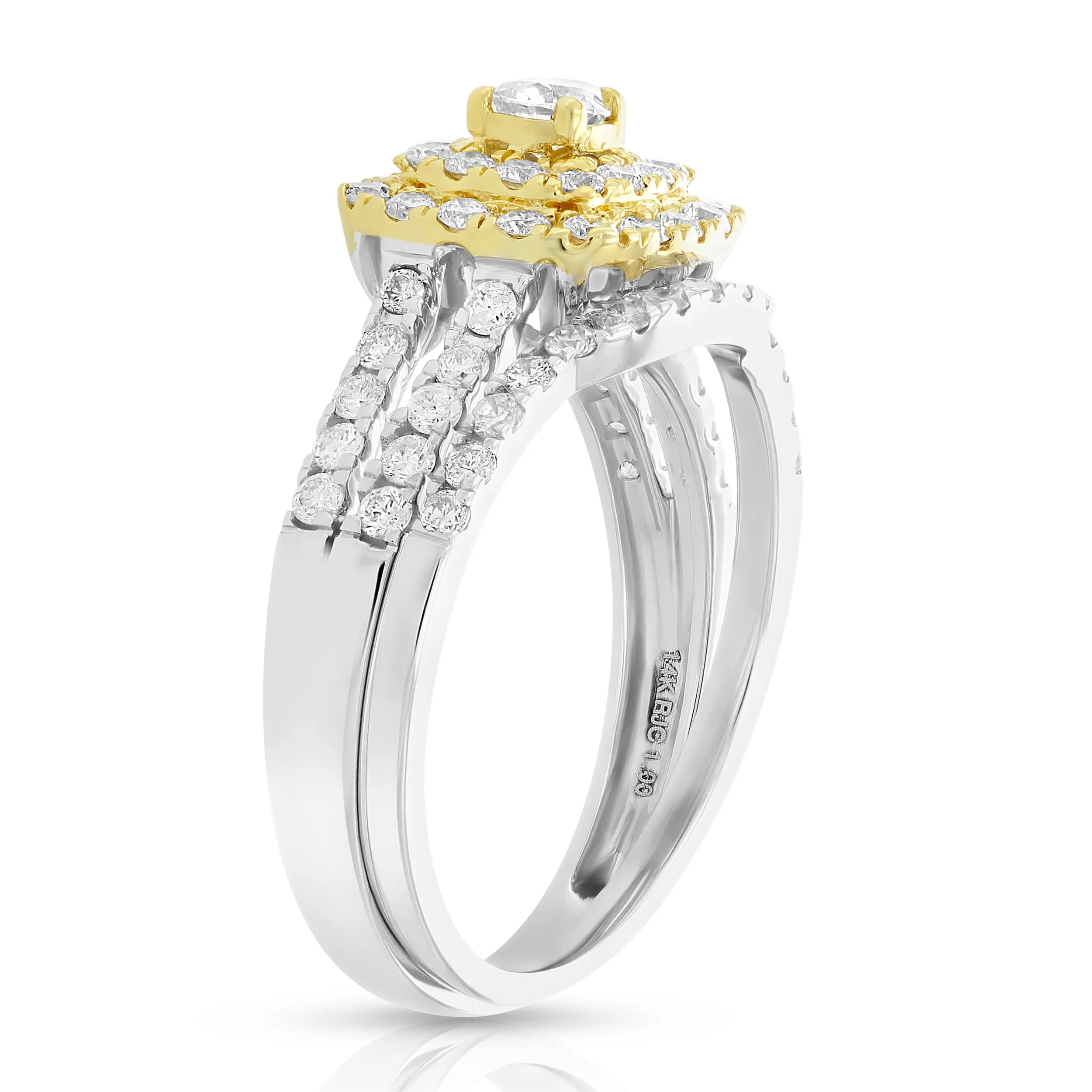 1 cttw Diamond Wedding Rings Set in 14k Tow Tone Gold