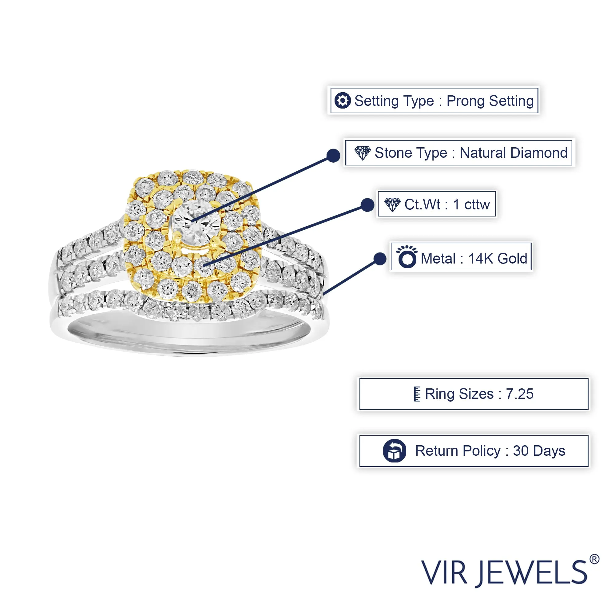 1 cttw Diamond Wedding Rings Set in 14k Tow Tone Gold