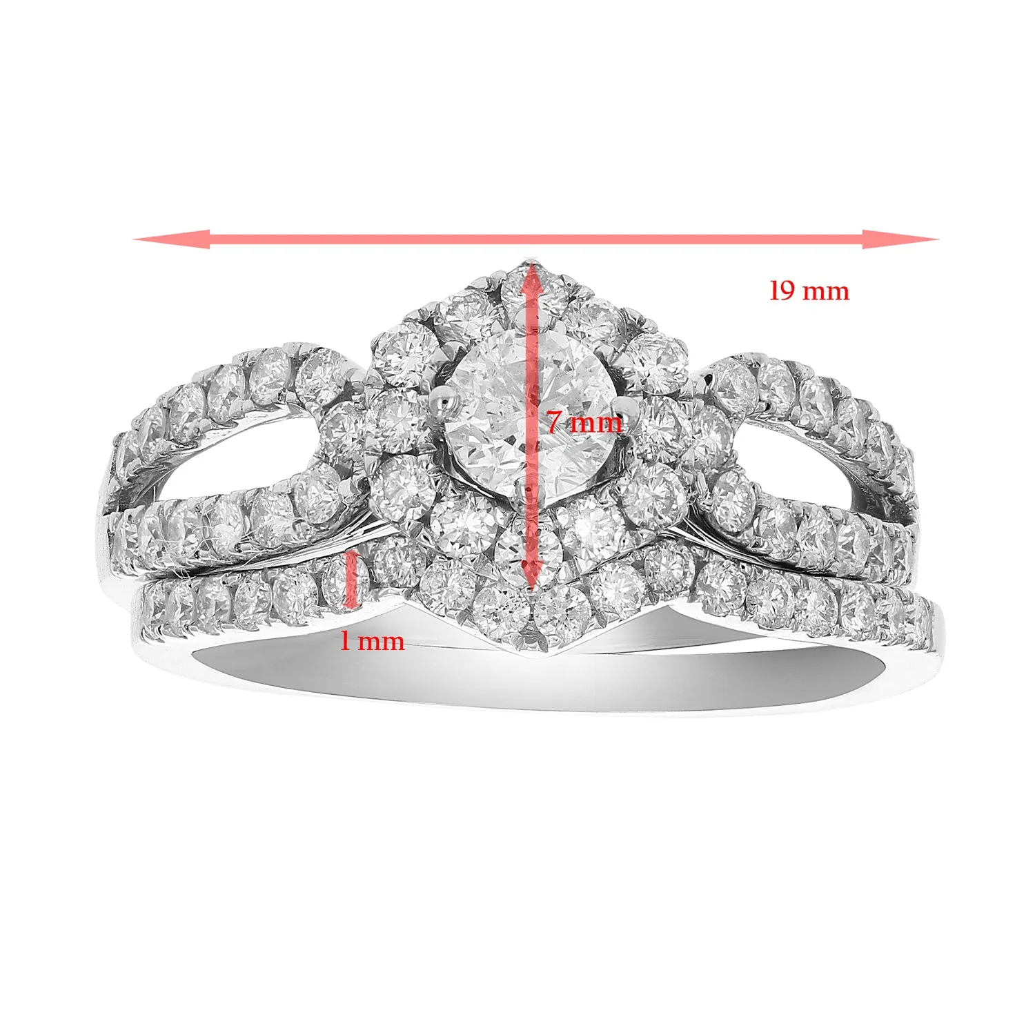 1 cttw Halo Hexagon Bridal Set in White Gold