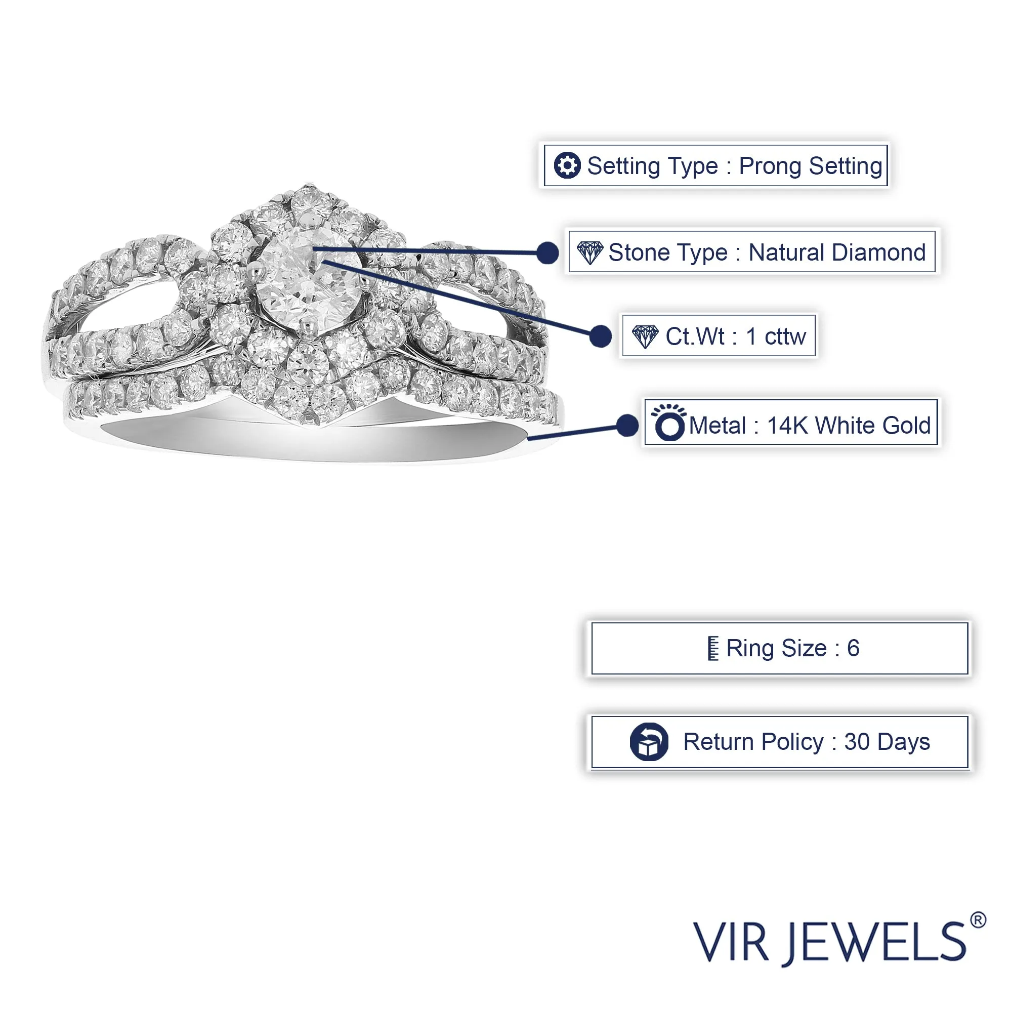 1 cttw Halo Hexagon Bridal Set in White Gold