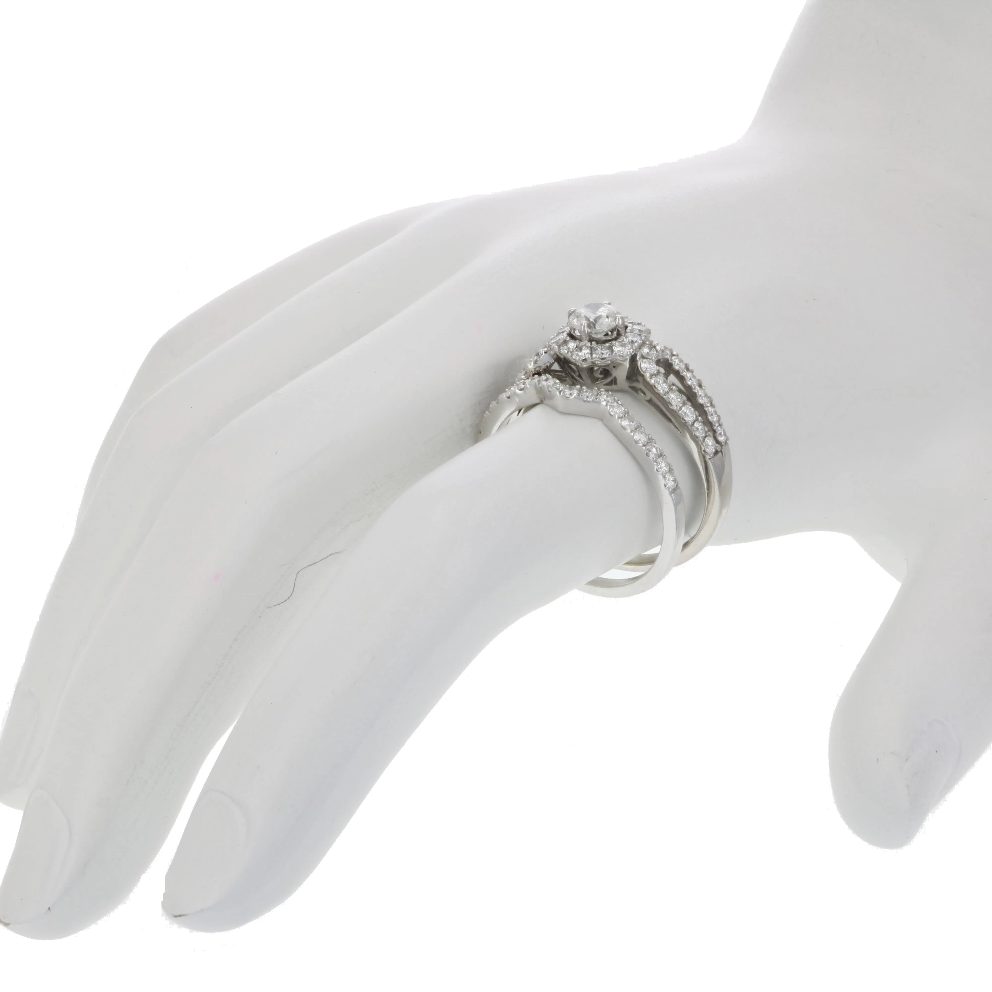 1 cttw Halo Hexagon Bridal Set in White Gold