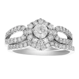 1 cttw Halo Hexagon Bridal Set in White Gold