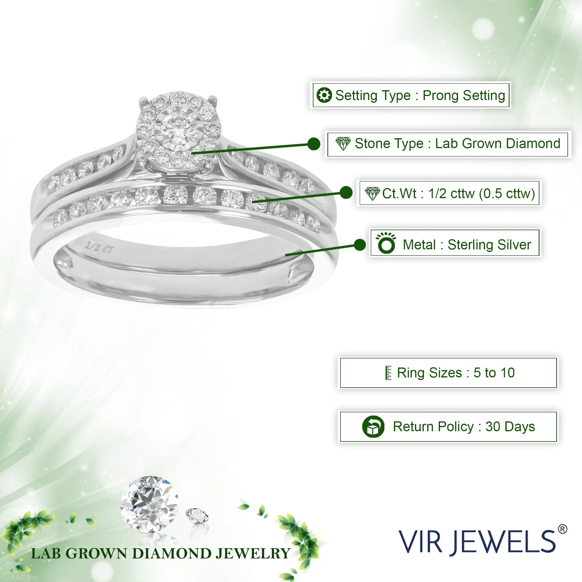 1/2 cttw Lab Grown Diamond Bridal Ring Set in Sterling Silver