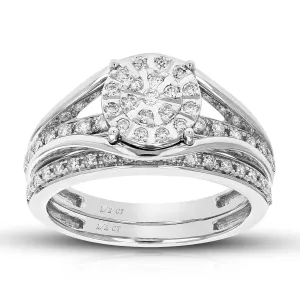 1/2 cttw Lab Grown Diamond Cluster Bridal Set in Sterling Silver