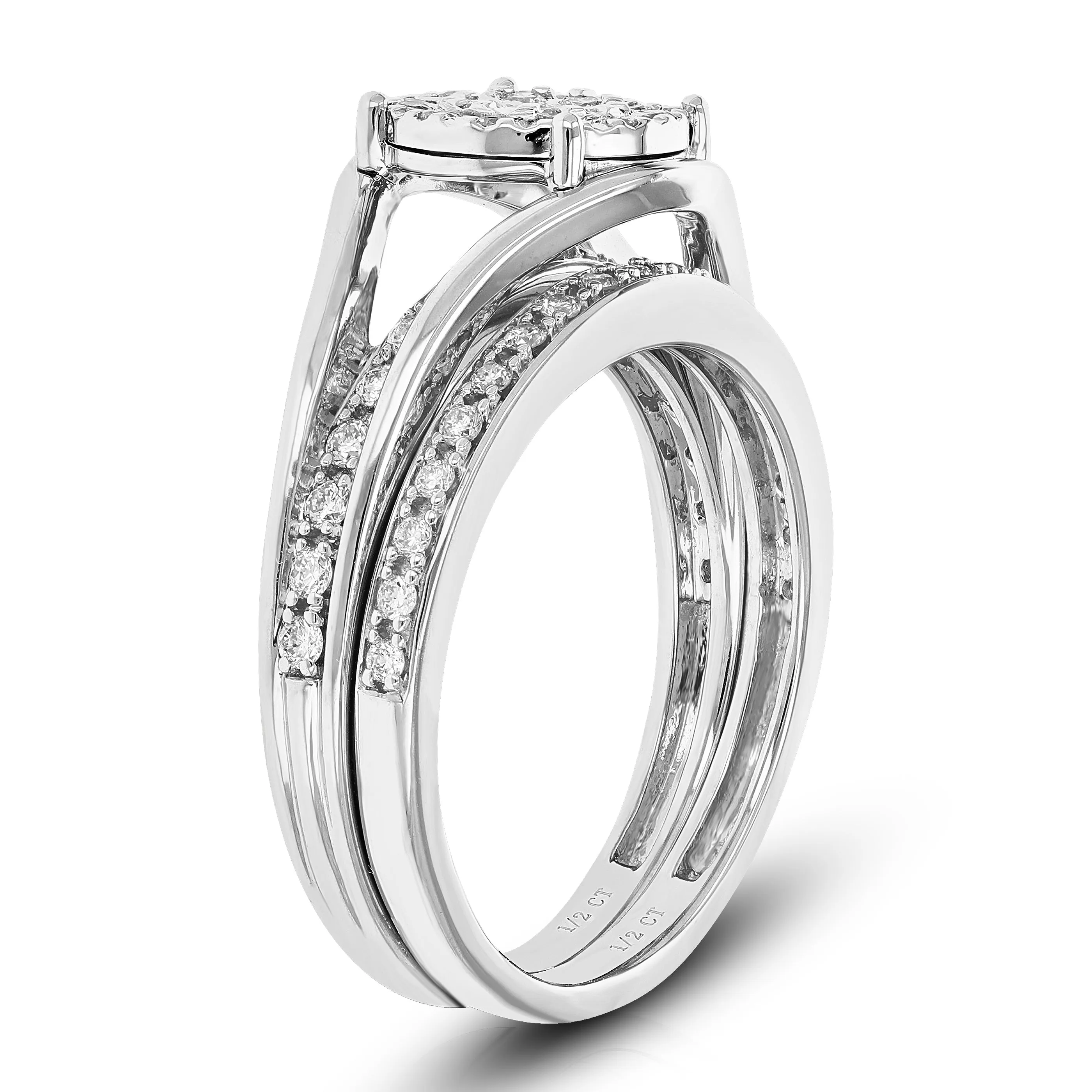 1/2 cttw Lab Grown Diamond Cluster Bridal Set in Sterling Silver