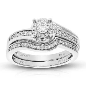 1/3 cttw Lab Grown Diamond Swirl Halo Bridal Ring Set in Silver