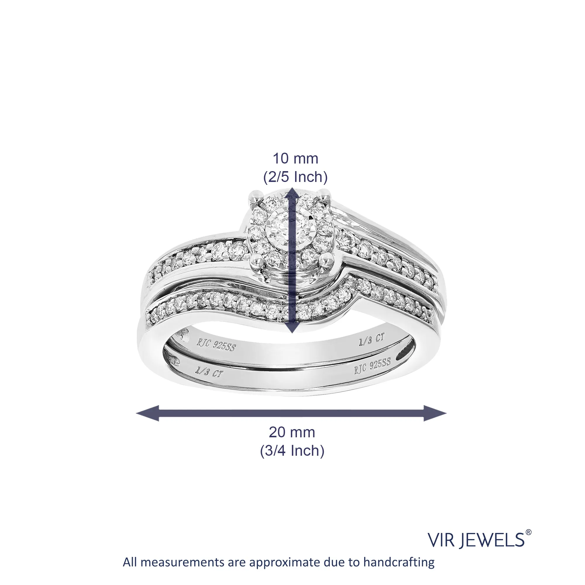 1/3 cttw Lab Grown Diamond Swirl Halo Bridal Ring Set in Silver