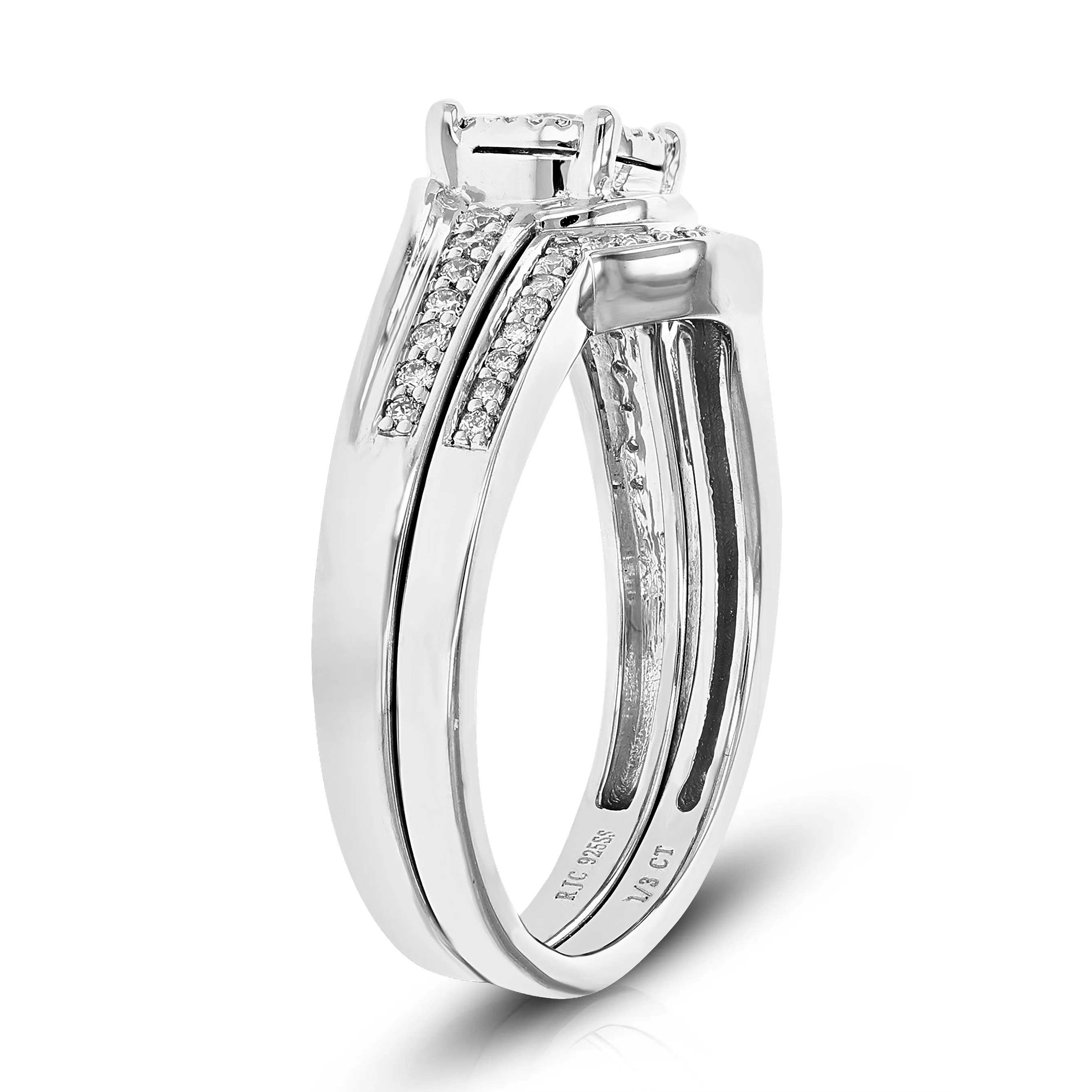 1/3 cttw Lab Grown Diamond Swirl Halo Bridal Ring Set in Silver