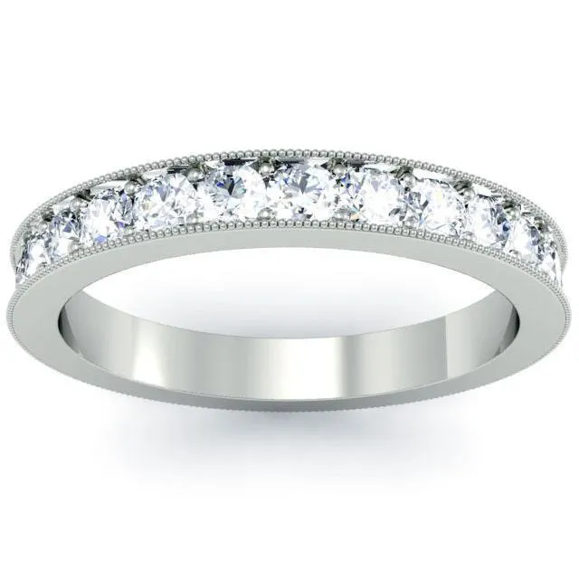 1.30 cttw Single Row Pave Set Milgrain Diamond Eternity Band