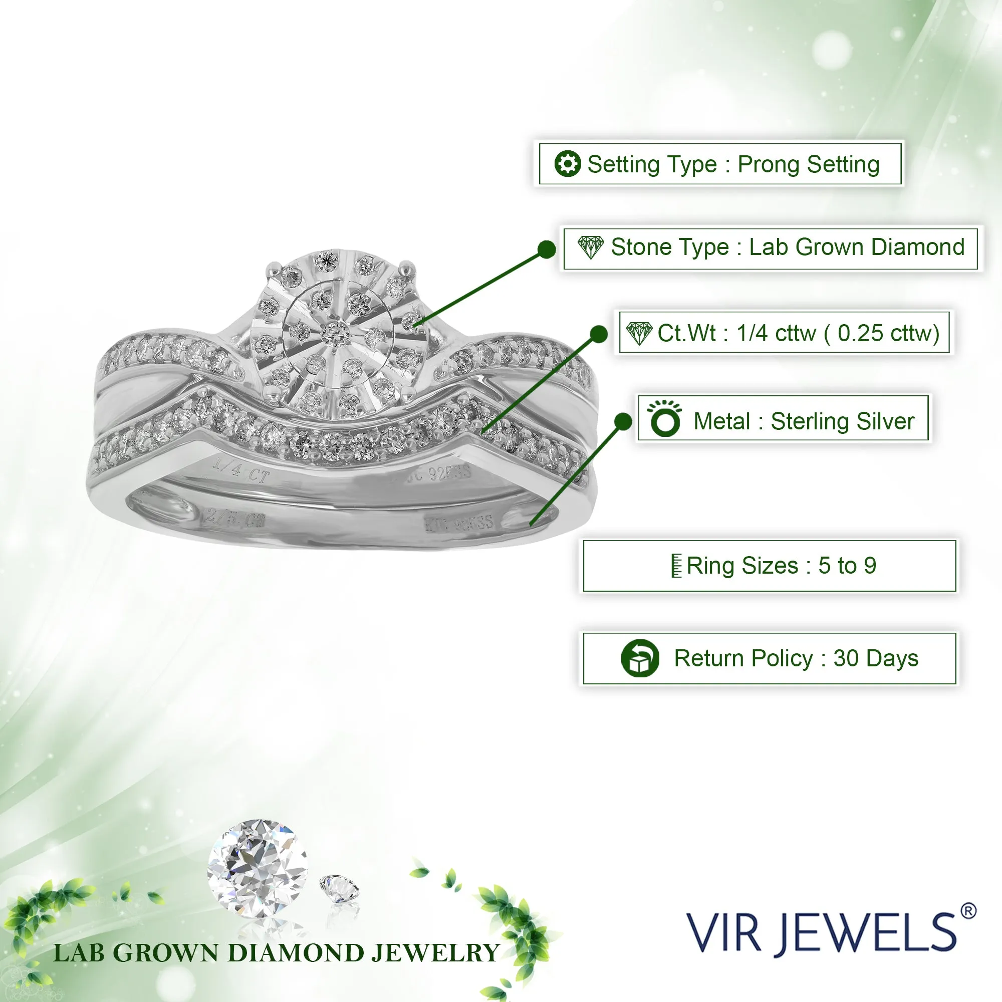 1/4 cttw Lab Grown Diamond Bridal Ring Set in Sterling Silver