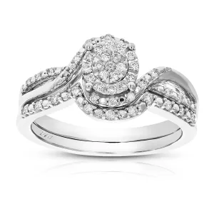 1/4 cttw Lab Grown Diamond Infinity Halo Bridal Ring Set Silver