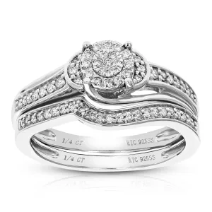 1/4 cttw Lab Grown Diamond Swirl Bridal Ring Set Sterling Silver
