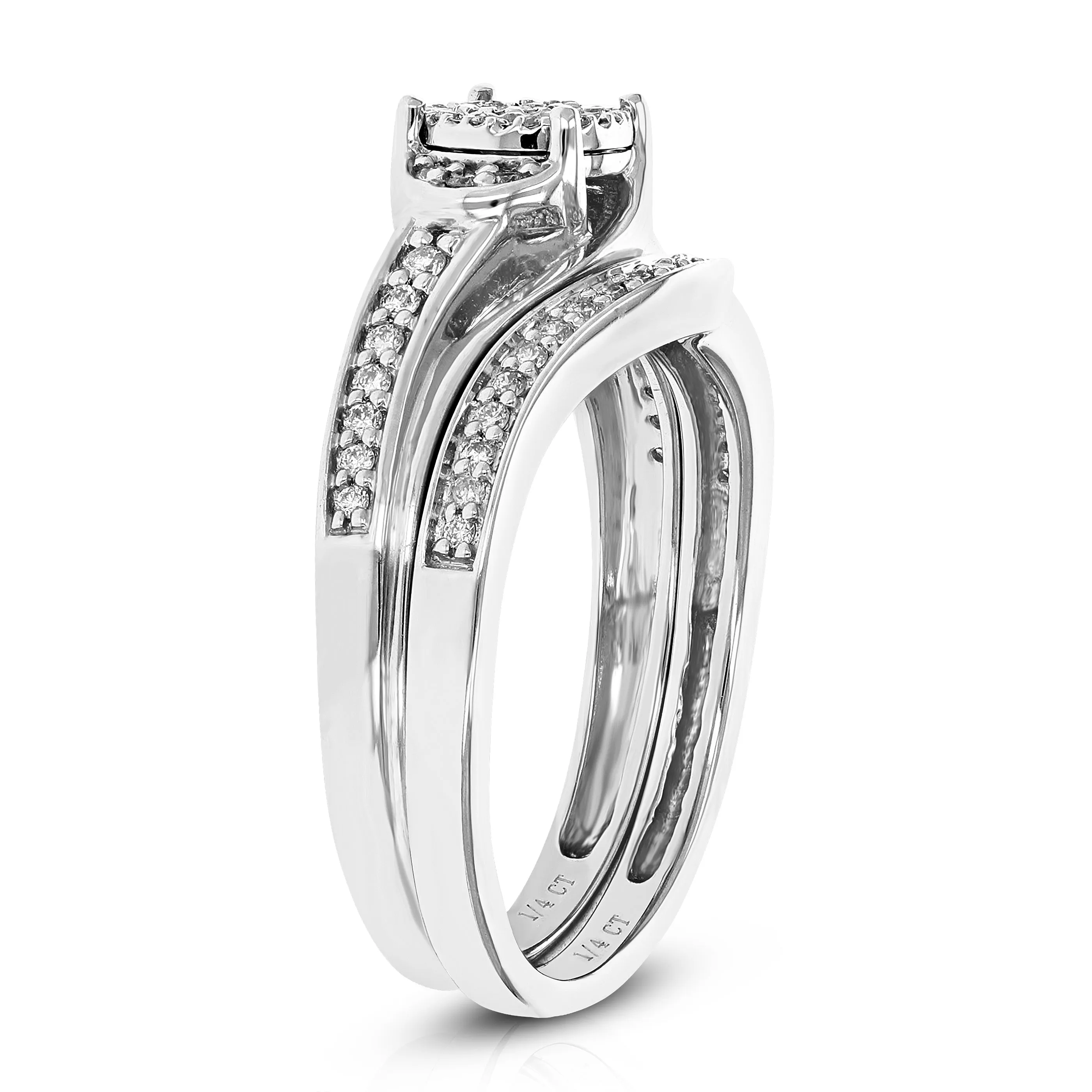 1/4 cttw Lab Grown Diamond Swirl Bridal Ring Set Sterling Silver