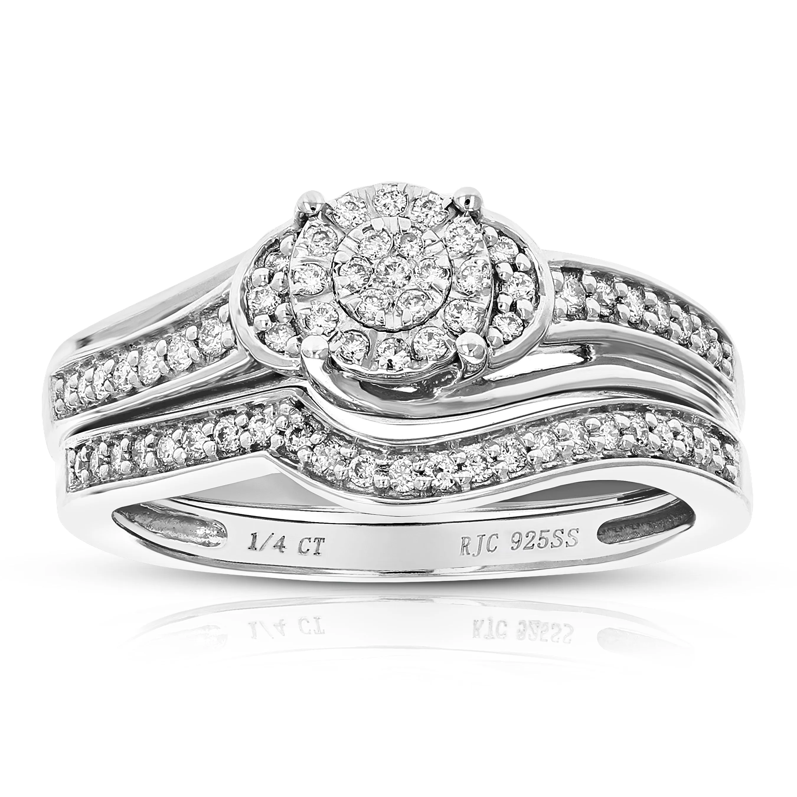 1/4 cttw Lab Grown Diamond Swirl Bridal Ring Set Sterling Silver