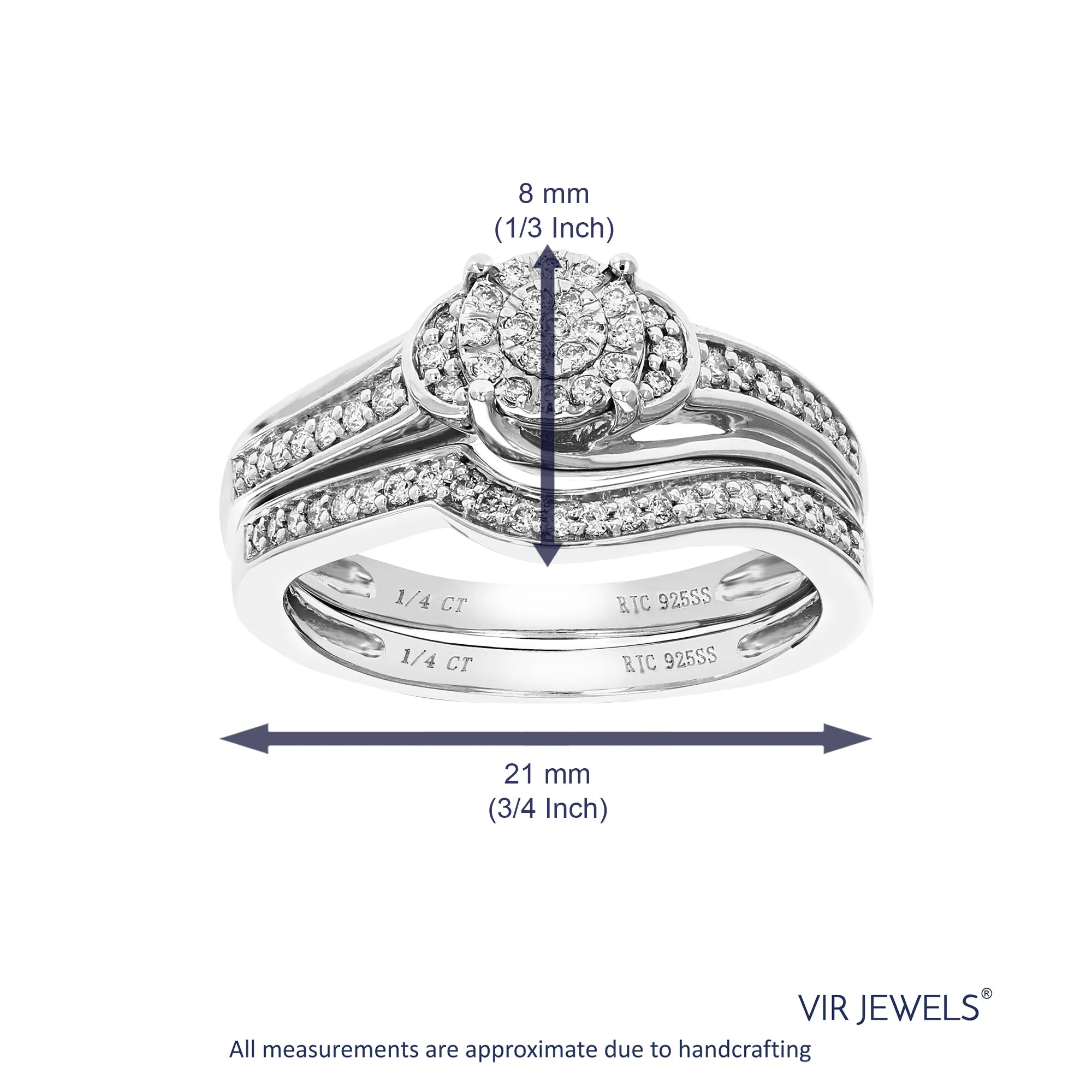 1/4 cttw Lab Grown Diamond Swirl Bridal Ring Set Sterling Silver