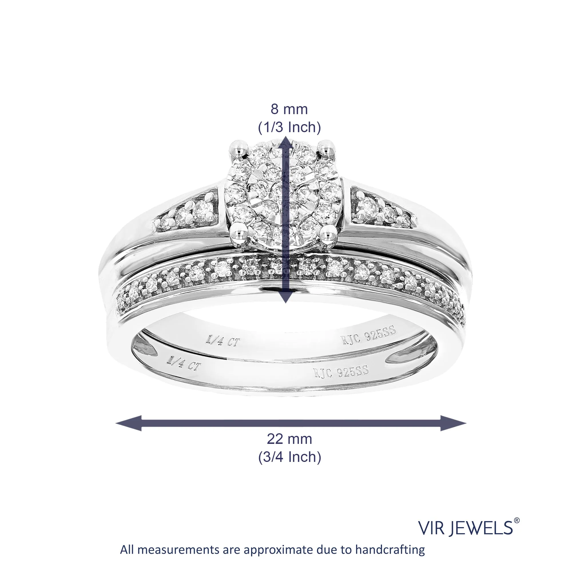 1/4 cttw Lab Grown Diamond Wedding Bridal Ring Set in Silver
