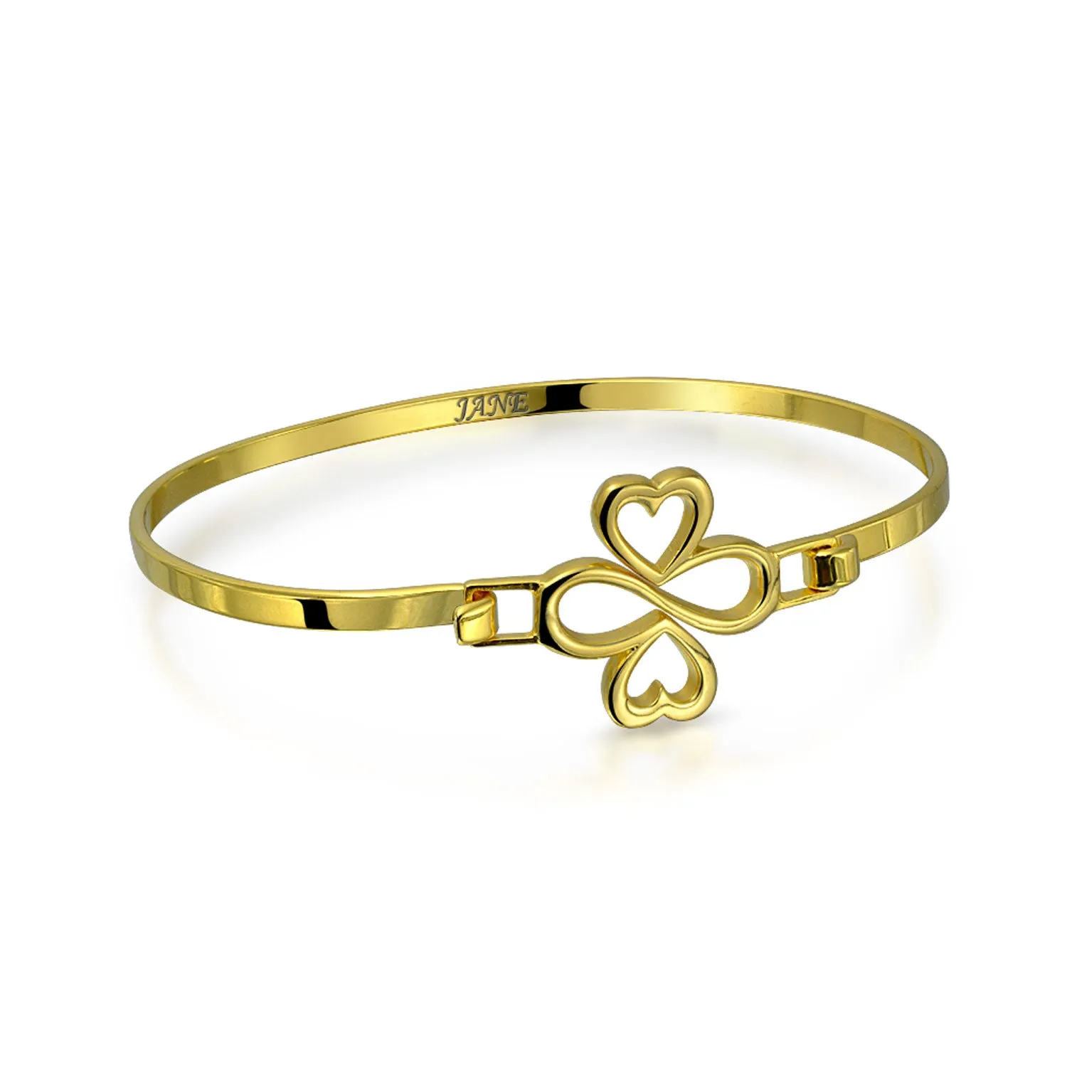 14k Gold Plated Sterling Silver Heart Infinity Bangle Bracelet - Love & Luck