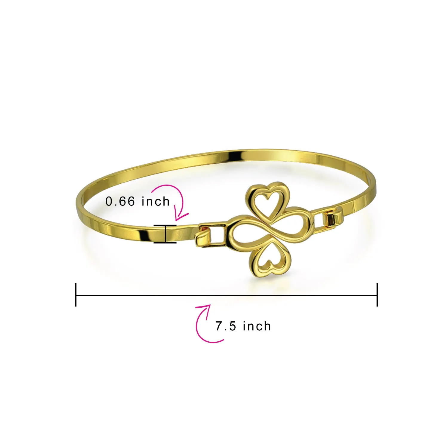 14k Gold Plated Sterling Silver Heart Infinity Bangle Bracelet - Love & Luck