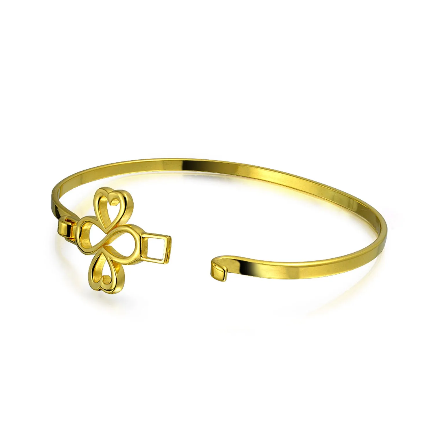 14k Gold Plated Sterling Silver Heart Infinity Bangle Bracelet - Love & Luck