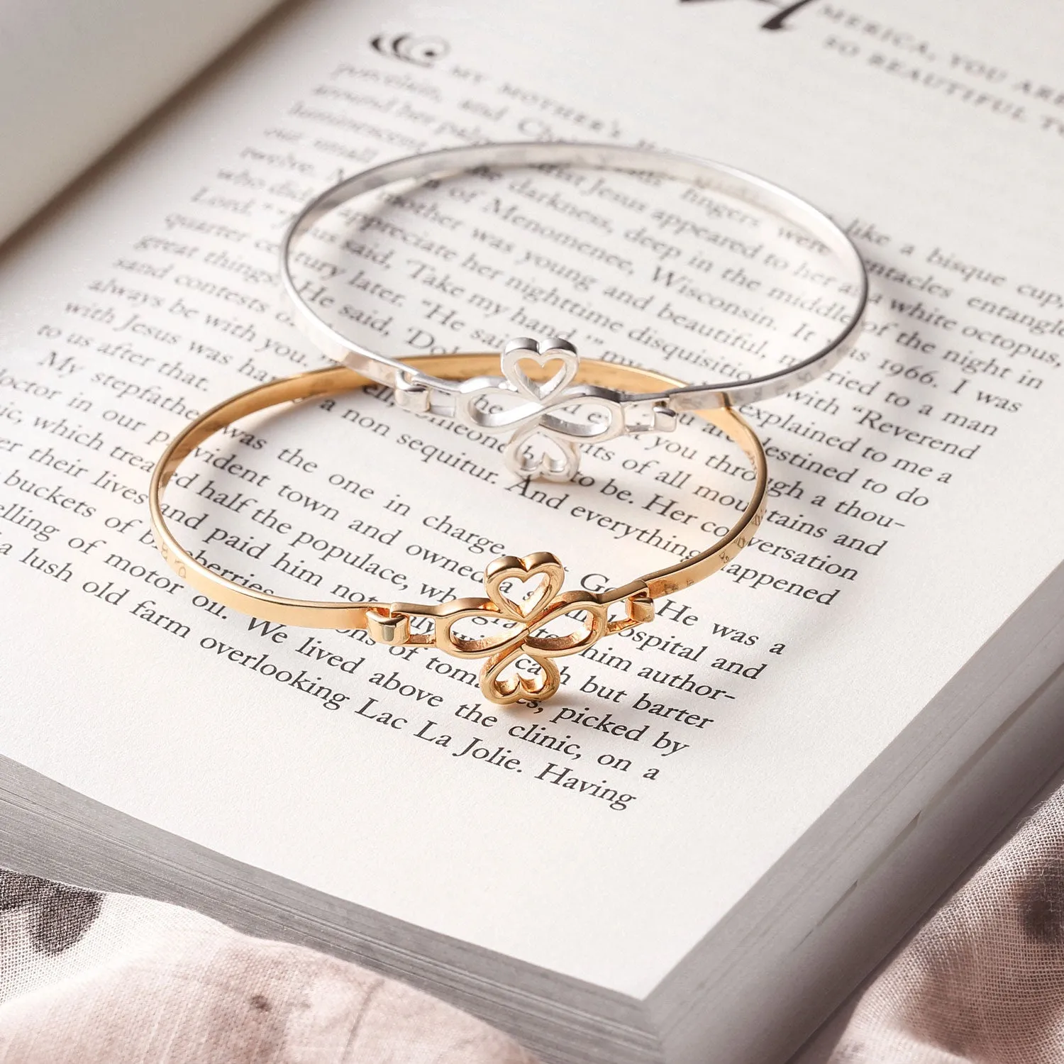 14k Gold Plated Sterling Silver Heart Infinity Bangle Bracelet - Love & Luck