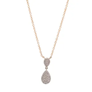 14K Two Tone Double Teardrop Pave Necklace