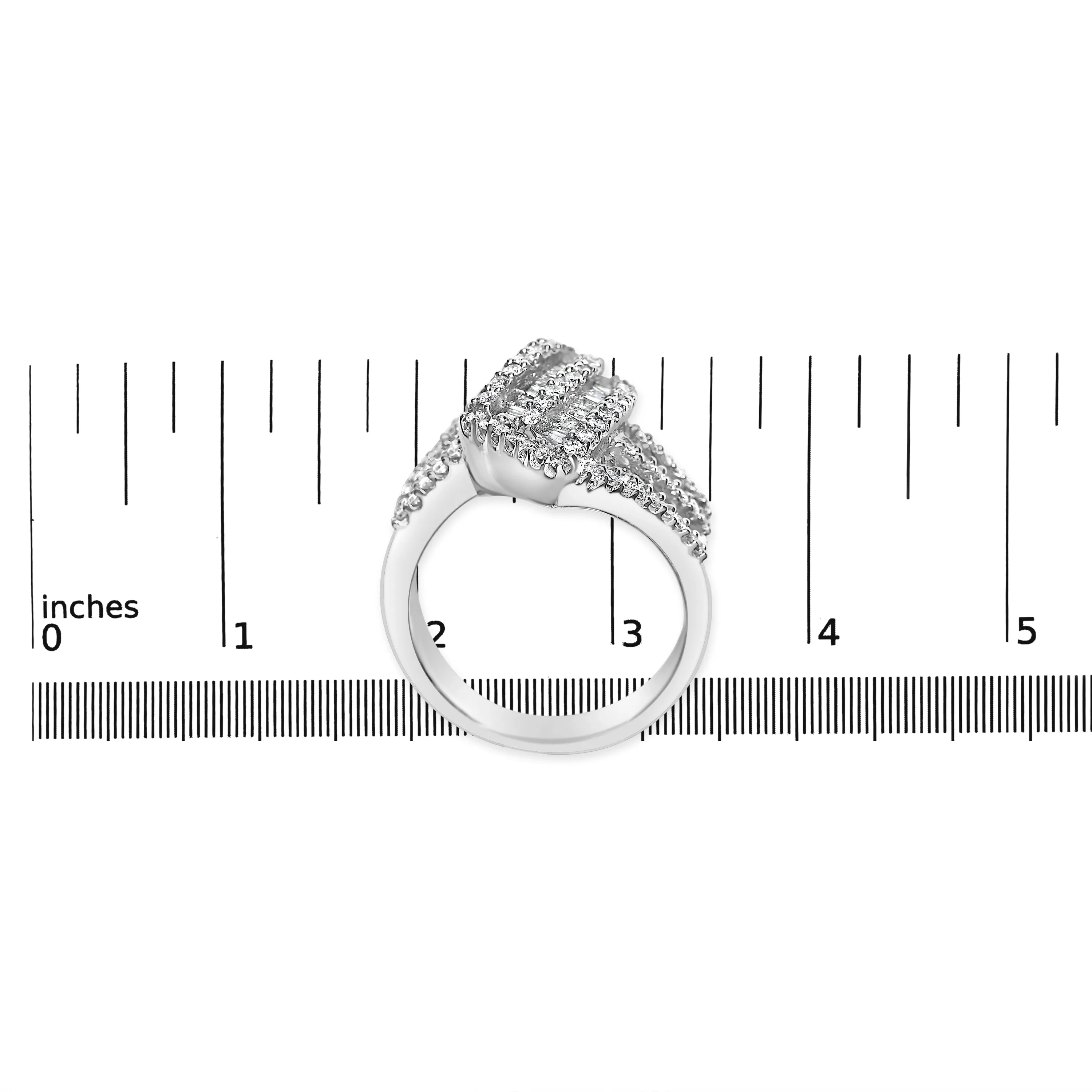 14K White Gold 1-1/2 Cttw Round and Baguette Diamond Bypass Cocktail Ring Band