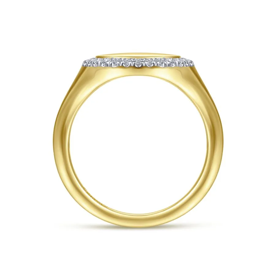 14K Yellow Gold Signet Ring with Diamond Halo