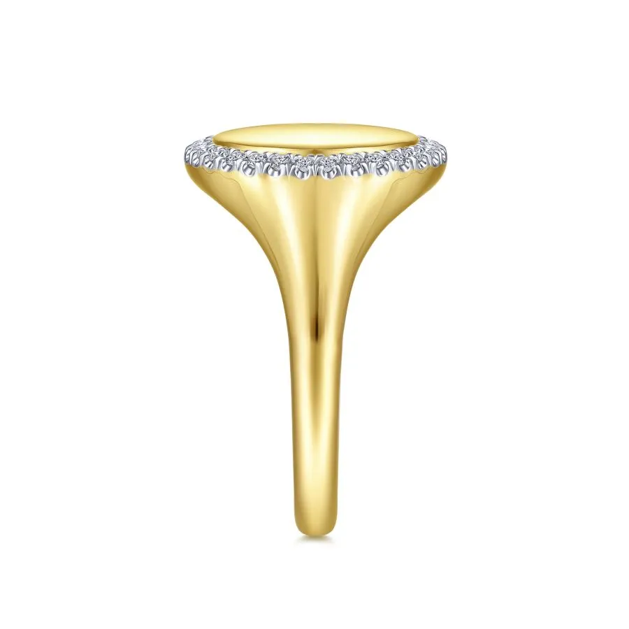 14K Yellow Gold Signet Ring with Diamond Halo