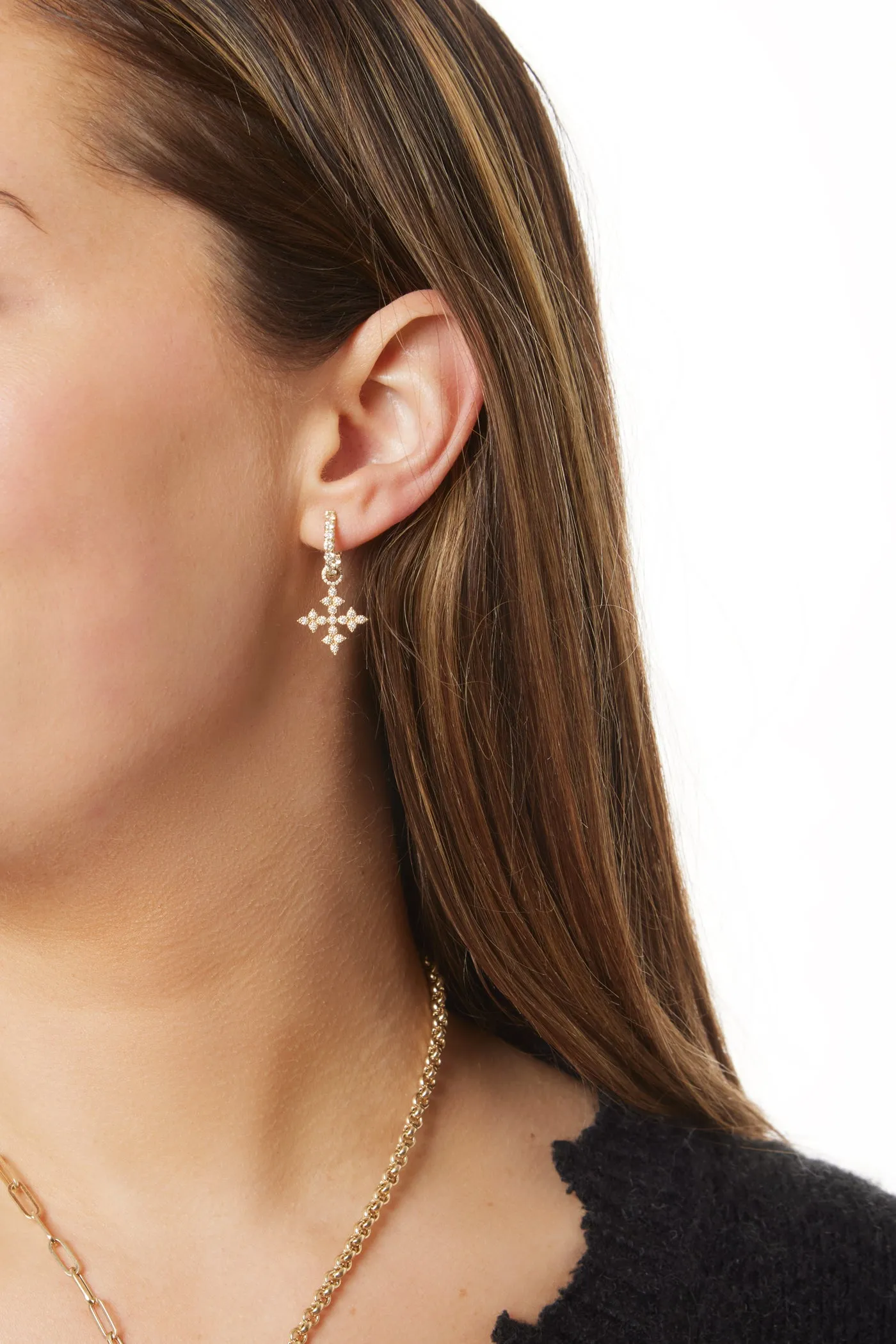 14KY Diamond Quad Cross Ear Charms