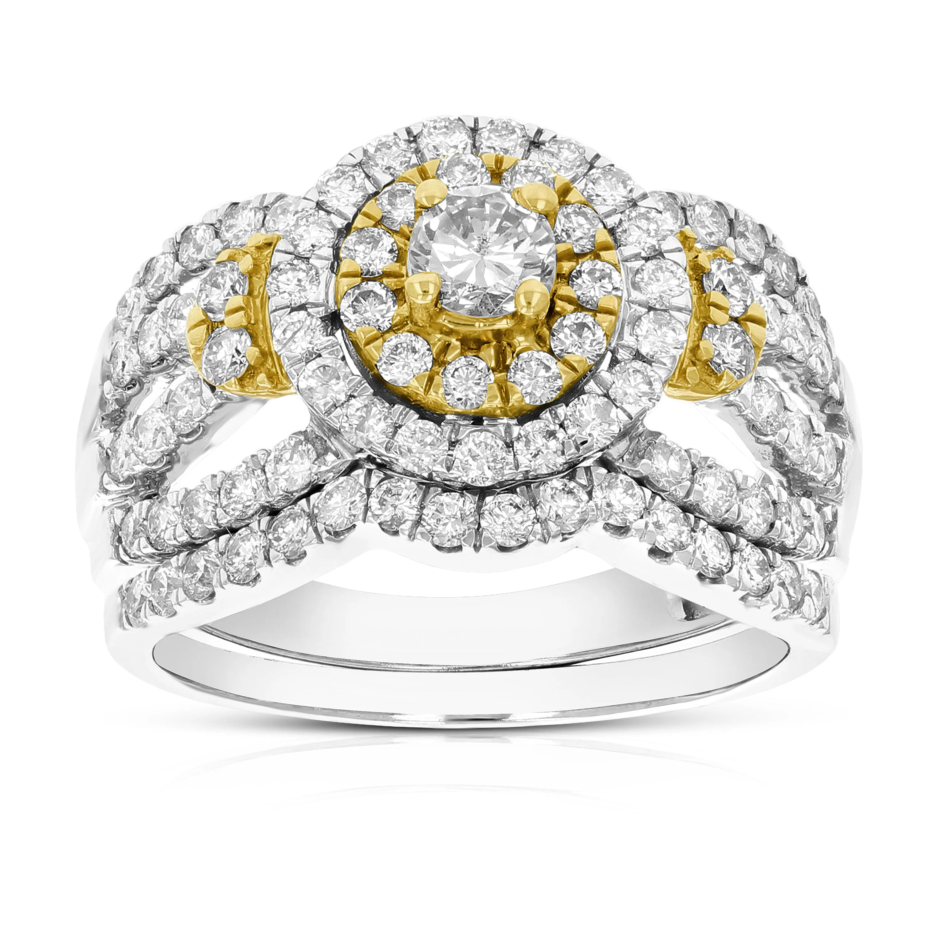 1.50 cttw Diamond Bridal Rings Set in Tow Tone Gold