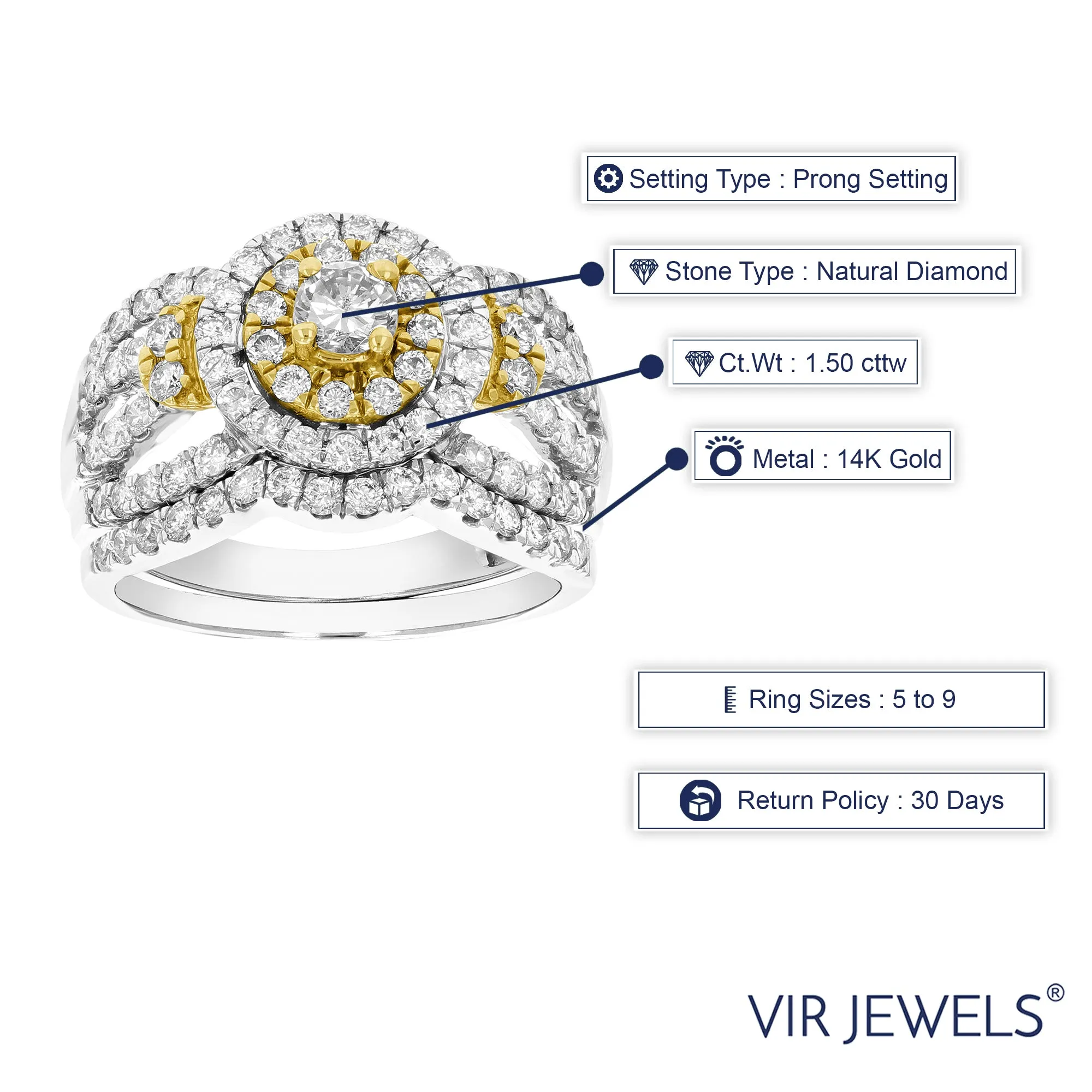 1.50 cttw Diamond Bridal Rings Set in Tow Tone Gold