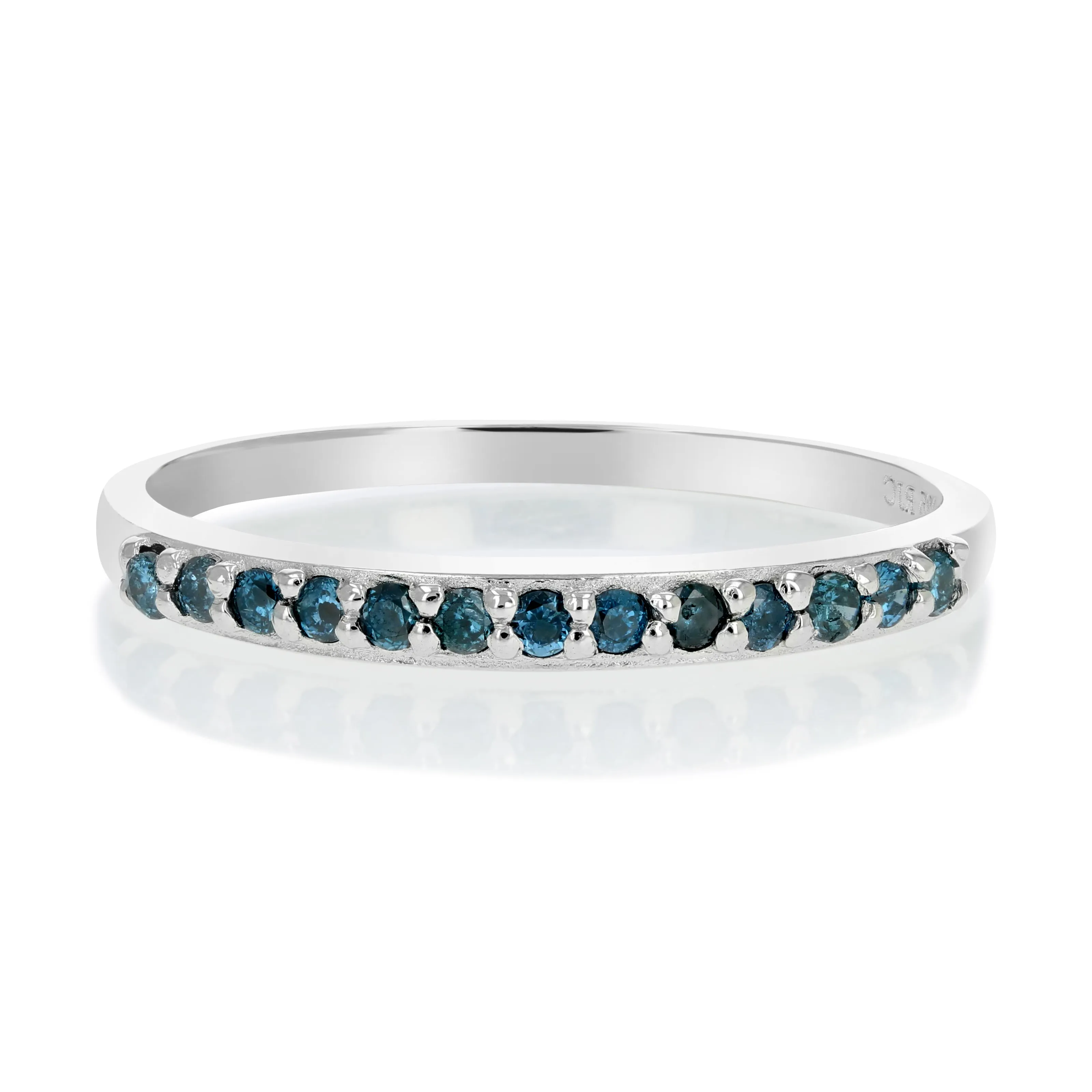 1/6 cttw Pave Blue Diamond Wedding Band in Sterling Silver