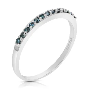 1/6 cttw Pave Blue Diamond Wedding Band in Sterling Silver