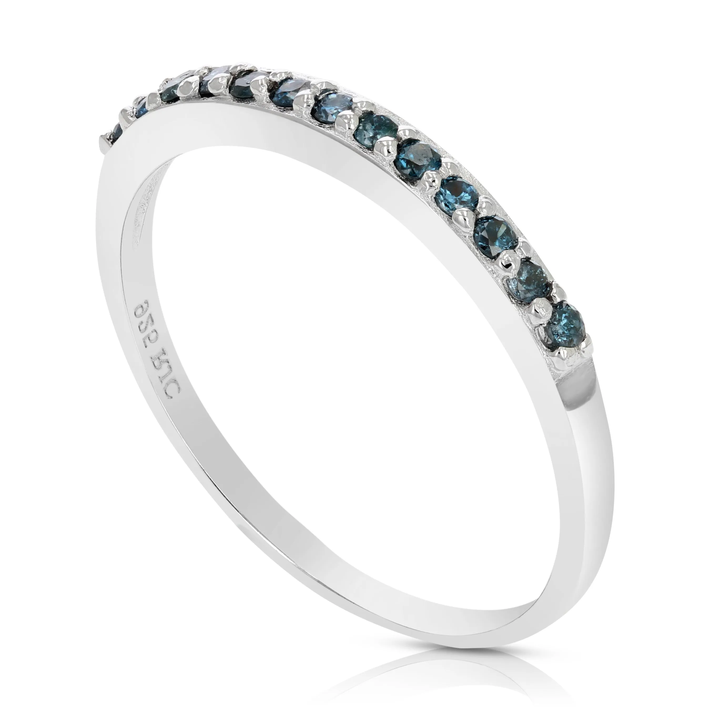 1/6 cttw Pave Blue Diamond Wedding Band in Sterling Silver